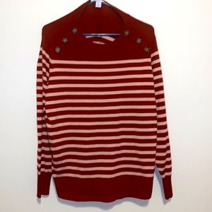 XXL Liz Claiborne Red & Cream Stripe Long Sleeve Sweater w/ Buttons. Never worn!